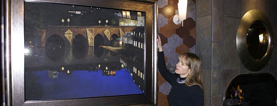 Elvet Bridge Durham with artist Gillie Cawthorne