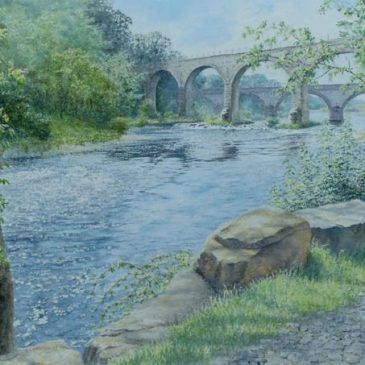 Kinnaber Viaduct salmon beat on North Esk – Scottish landscape painting