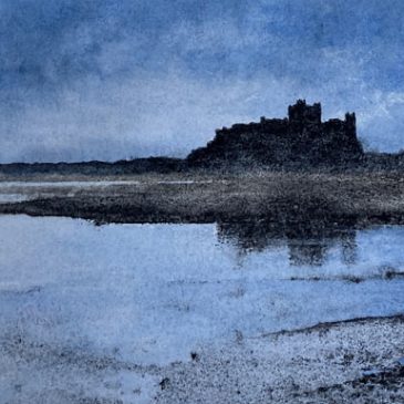Moon over Bamburgh Castle watercolour painting