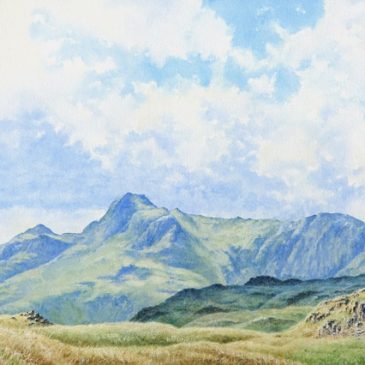 Pavey Ark and Harrison Stickle watercolour painting