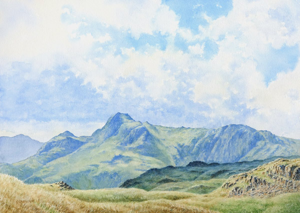 Pavey Ark and Harrison Stickle from Silver How watercolour painting